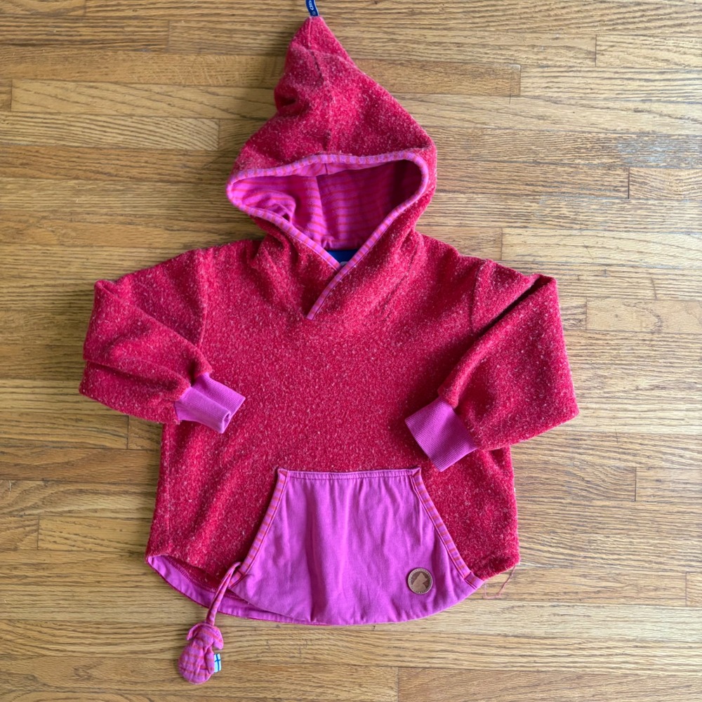 Finkid Hoodie Kids 100/110 Pink Wool Blend Pixie Hood Tonttu Skunkkivilla Fleece